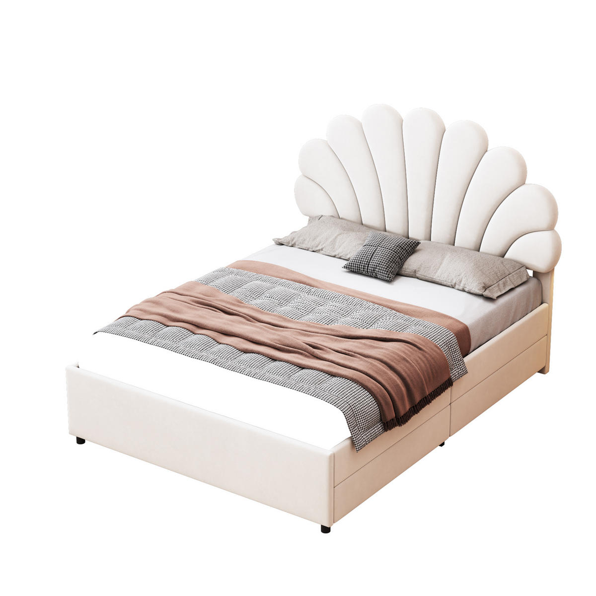 POLSTERBETT 140/200 cm beige aus Samt mit 4 Schubladen - Beige, Textil (140/200cm) - OKWISH