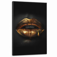 LEINWAND Bilder mit Rahmen - Frau - Porträt - Lippen - Gold - Schwarz - 80x120 - Schwarz, Textil (80/120cm) - MuchoWow