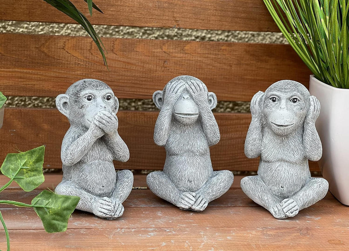 STEINFIGUR 3 Affen Nichts sehen Nichts hören Nichts Sagen Frostfest Steinguss - Grau, Stein (8/12/7cm) - stoneandstyle