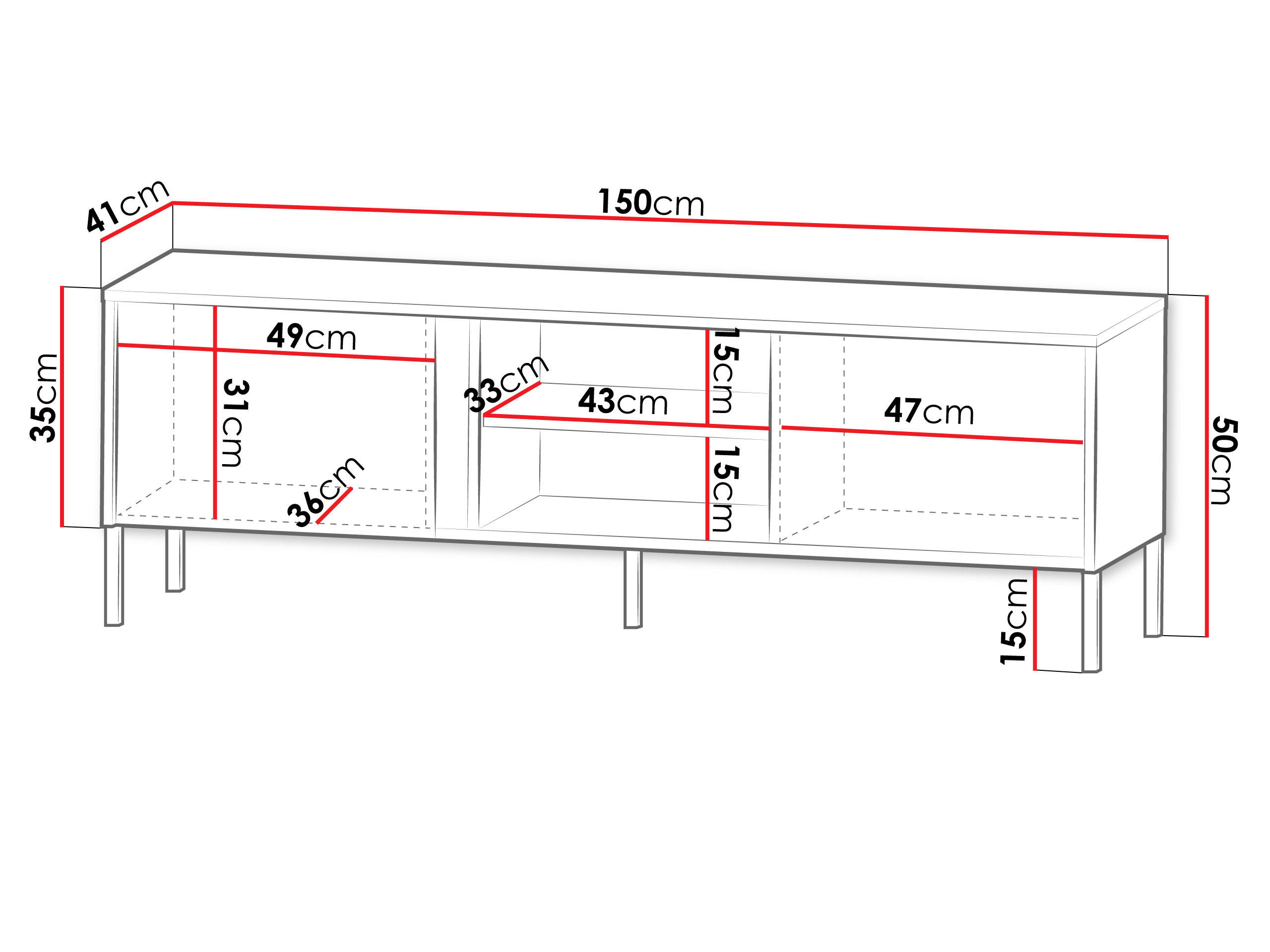 TV-LOWBOARD Mia 06 - Schwarz/Braun, Holzwerkstoff/Metall (150/50/41cm) - MIRJAN24