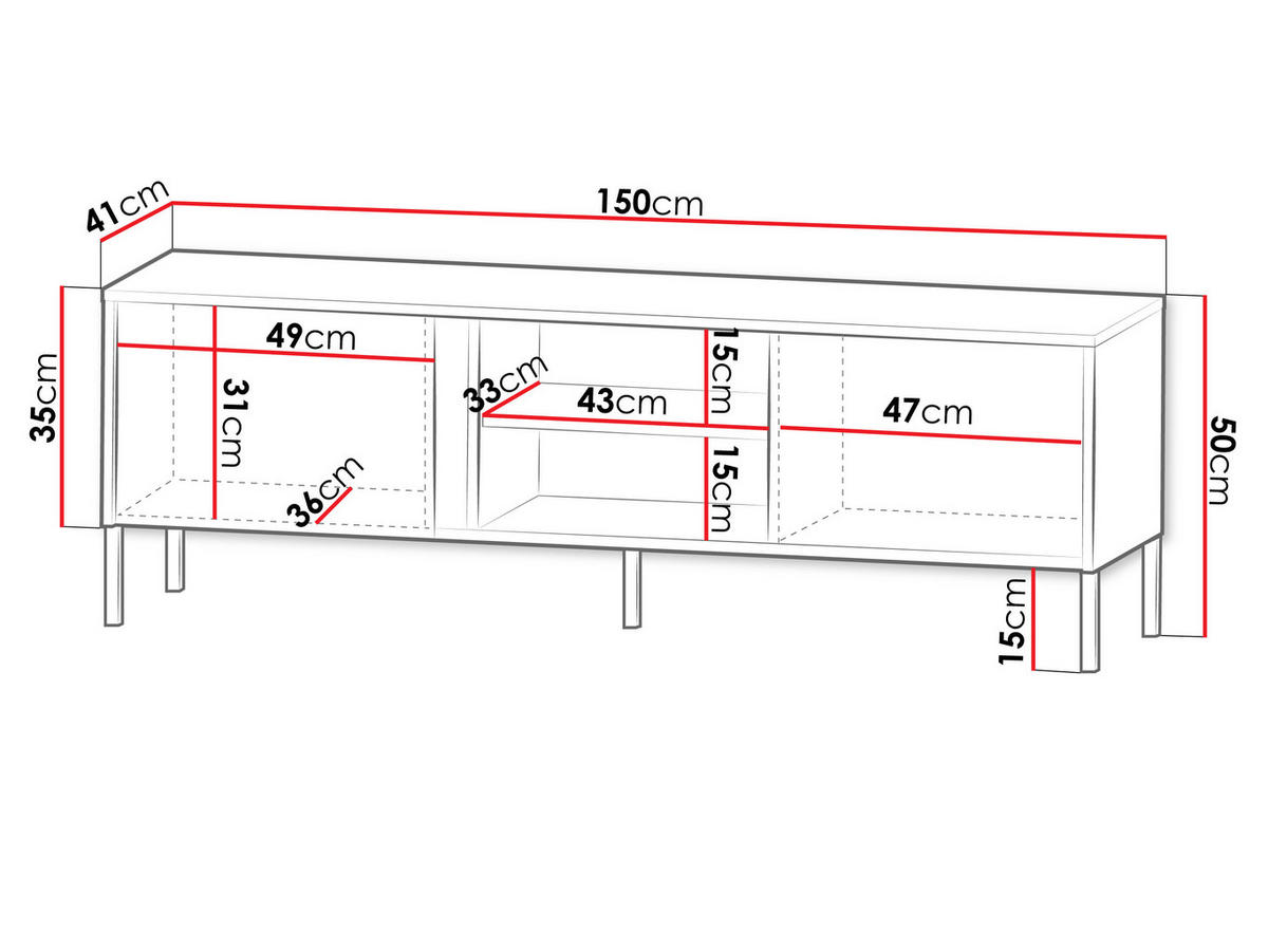 TV-LOWBOARD Mia 06 - Schwarz/Weiß, Holzwerkstoff/Metall (150/50/41cm) - MIRJAN24