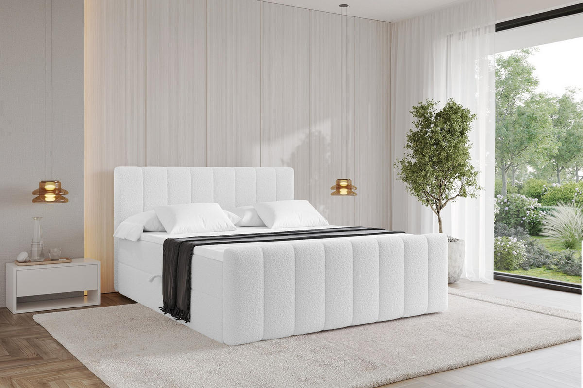 KONTINENTÁLNÍ POSTEL s matrací H3 - OTTA-Z - 200x200 cm Bílá - bílá, kompozitní dřevo (200/200cm) - ALTDECOR