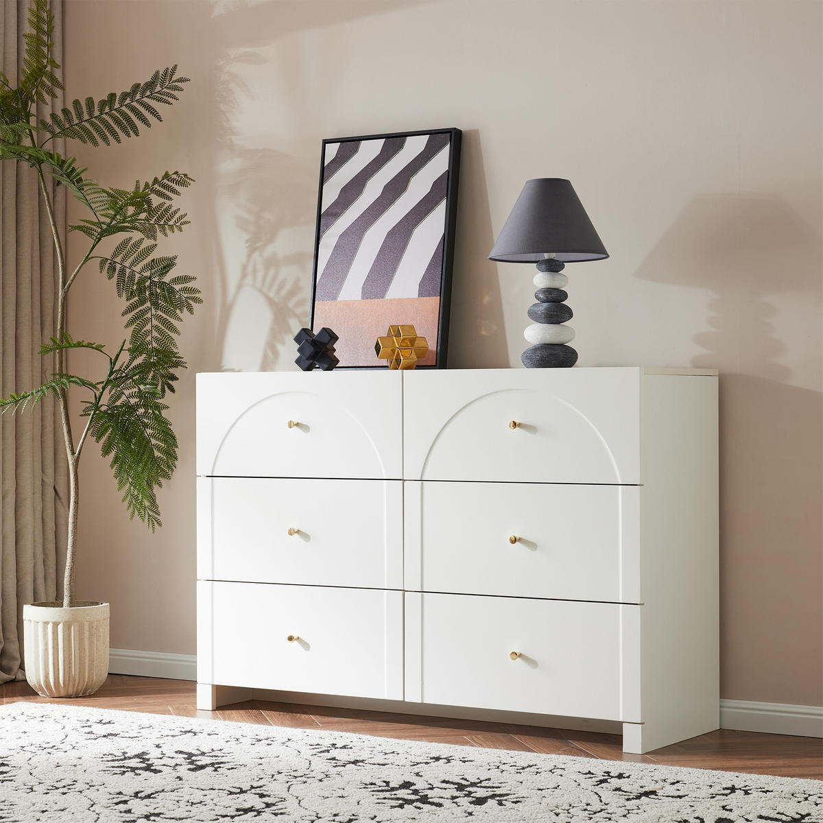 SIDEBOARD in Weiß Kommode mit 6 Schubladen Türkommode Stauraum für Wohnzimmer Schlafzimmer Flur ,B120/T40/H82cm - Weiß, Holzwerkstoff/Metall (120/82/40cm) - STILVORA