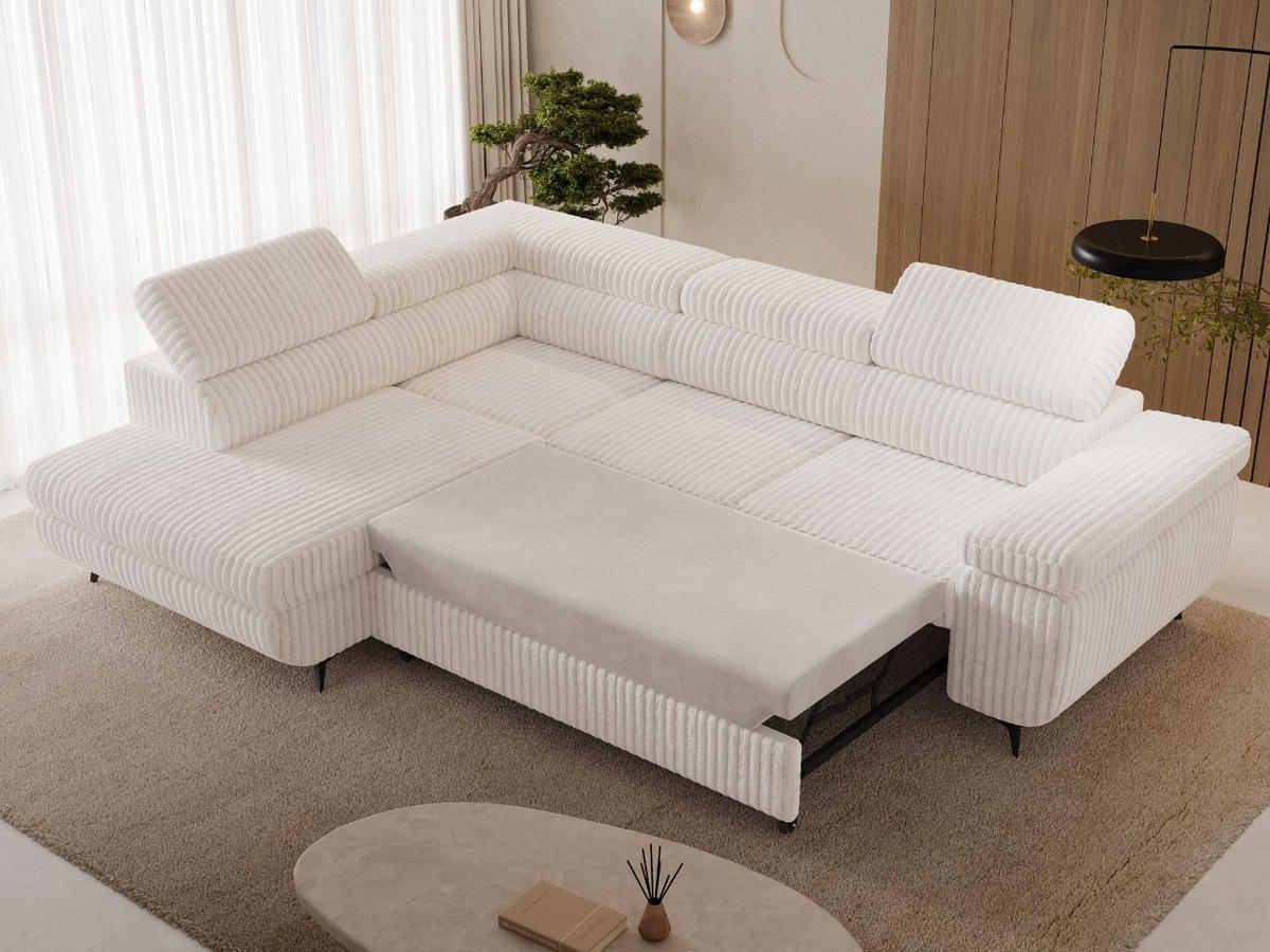 ECKSOFA Argon Creme Rechts - Creme/Schwarz, Holz/Textil (190/255cm) - Graingold