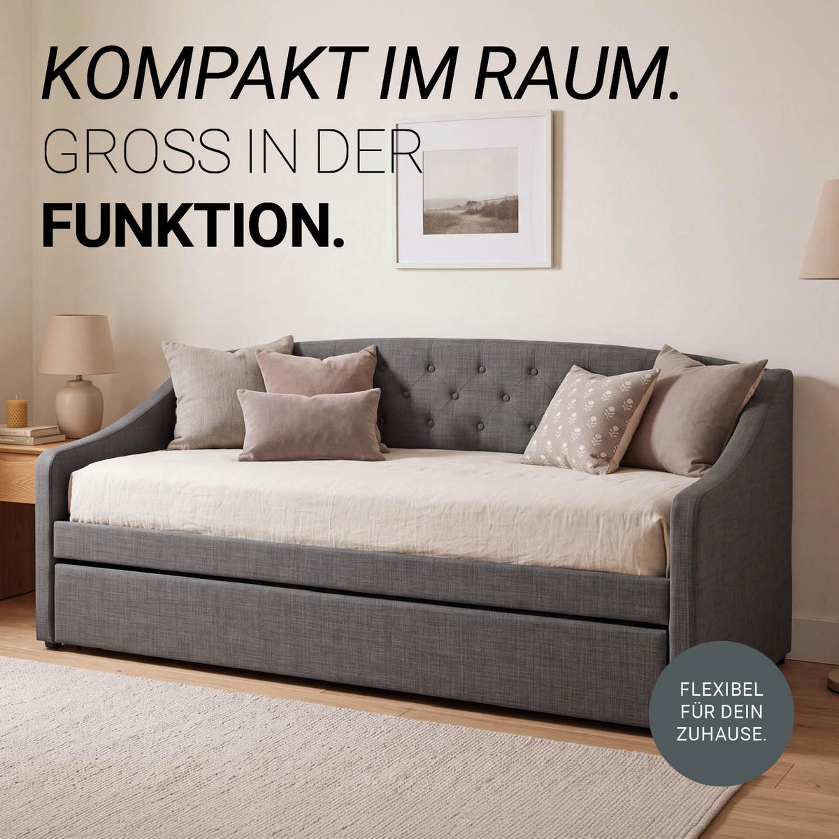 POLSTERBETT ausziehbar 140/200 cm in Grau - Grau, Textil (90/200cm) - Homestyle4u