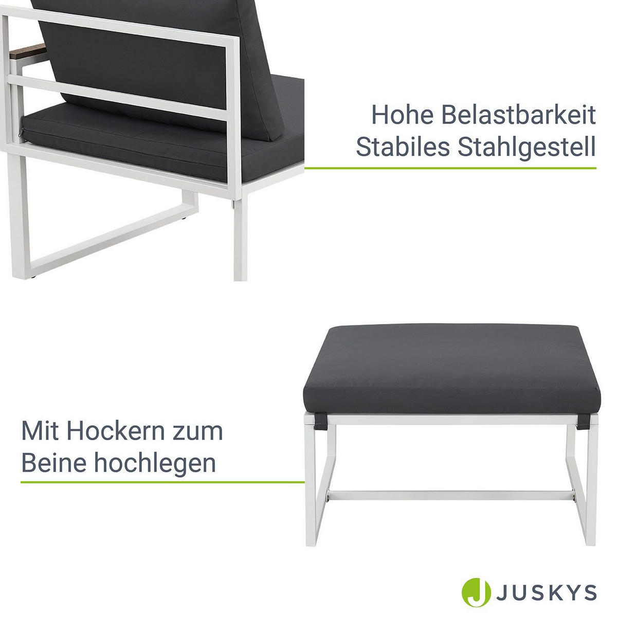 GARTENMÖBEL Bari dunkelgrau 5-tlg. - Grau, Metall - Juskys