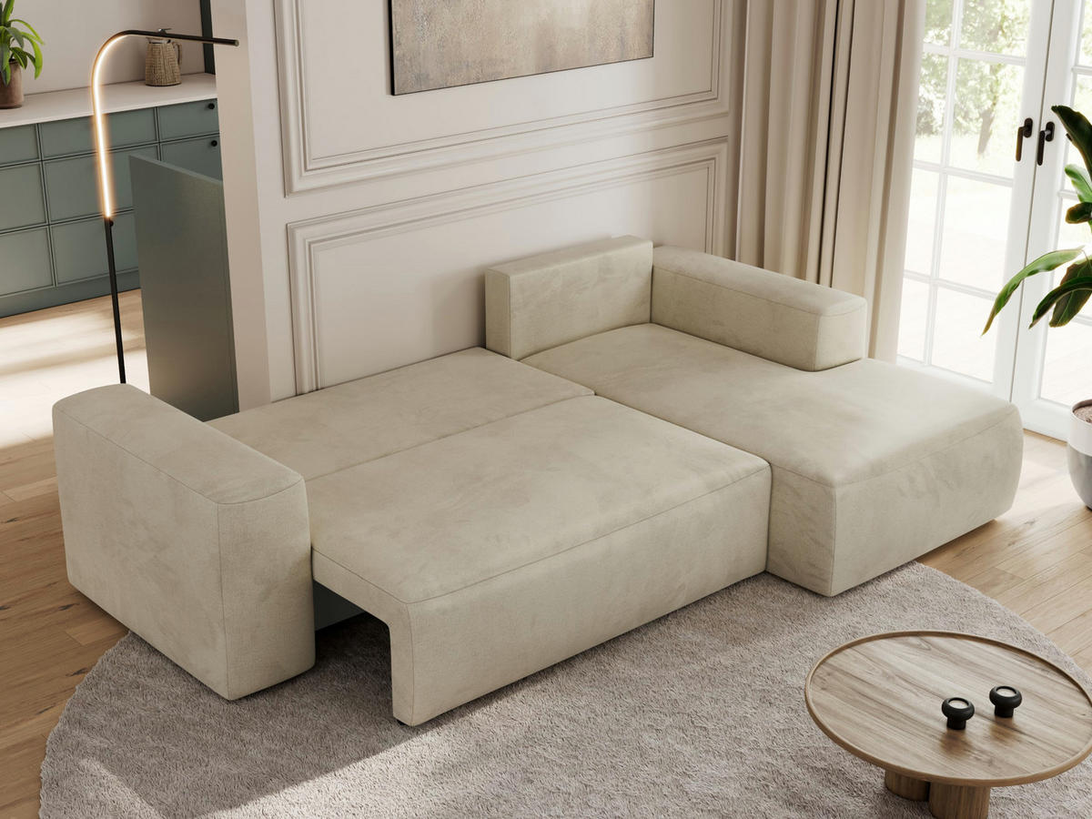 ECKSOFA TRENTINO L Beige Velvet - Rechts - Beige/Schwarz, Textil (164/266cm) - MKS