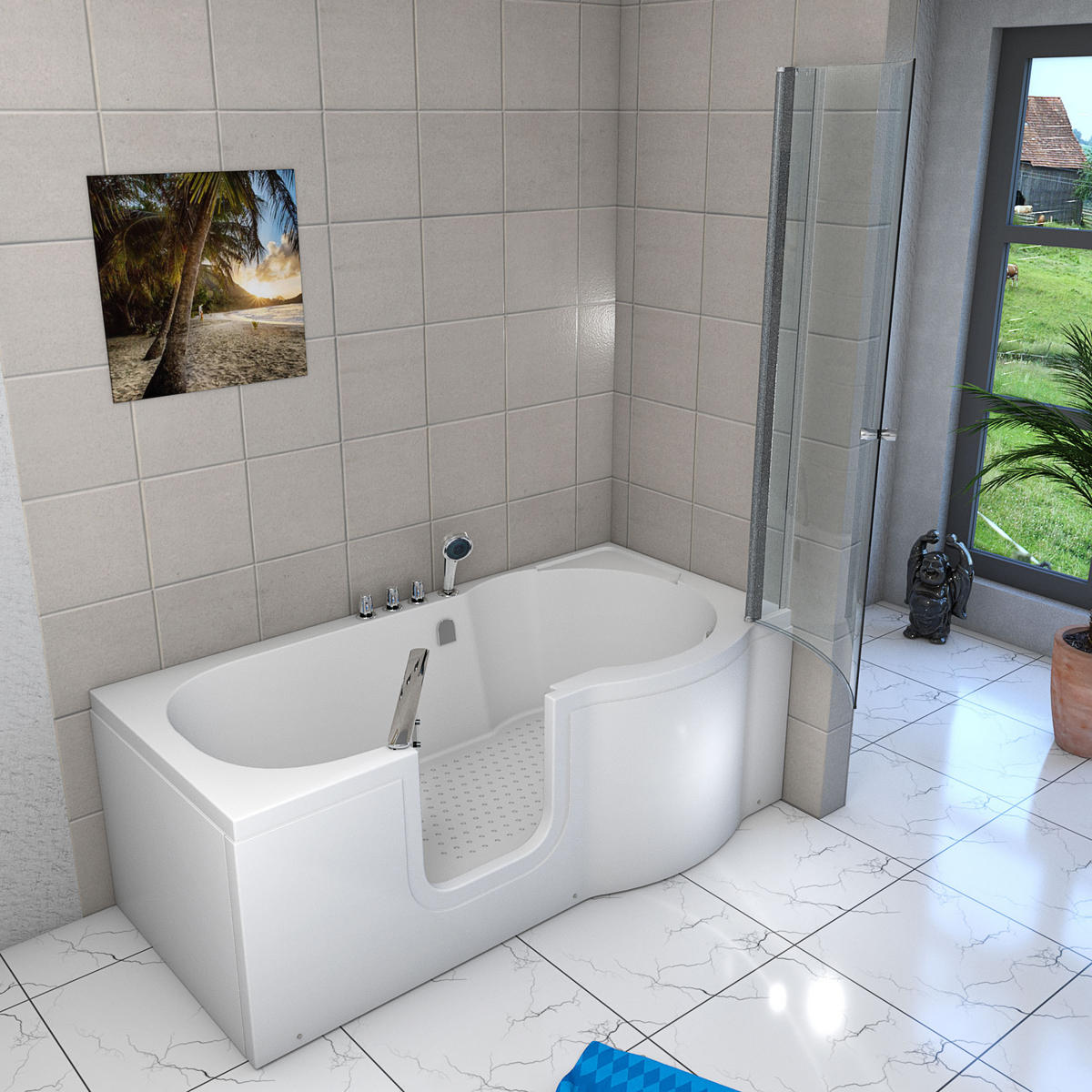 SENIORENDUSCHE S12D-TH-L Weiß - Weiß, Glas/Kunststoff (170/85/200cm) - AcquaVapore by Sandra Jentho