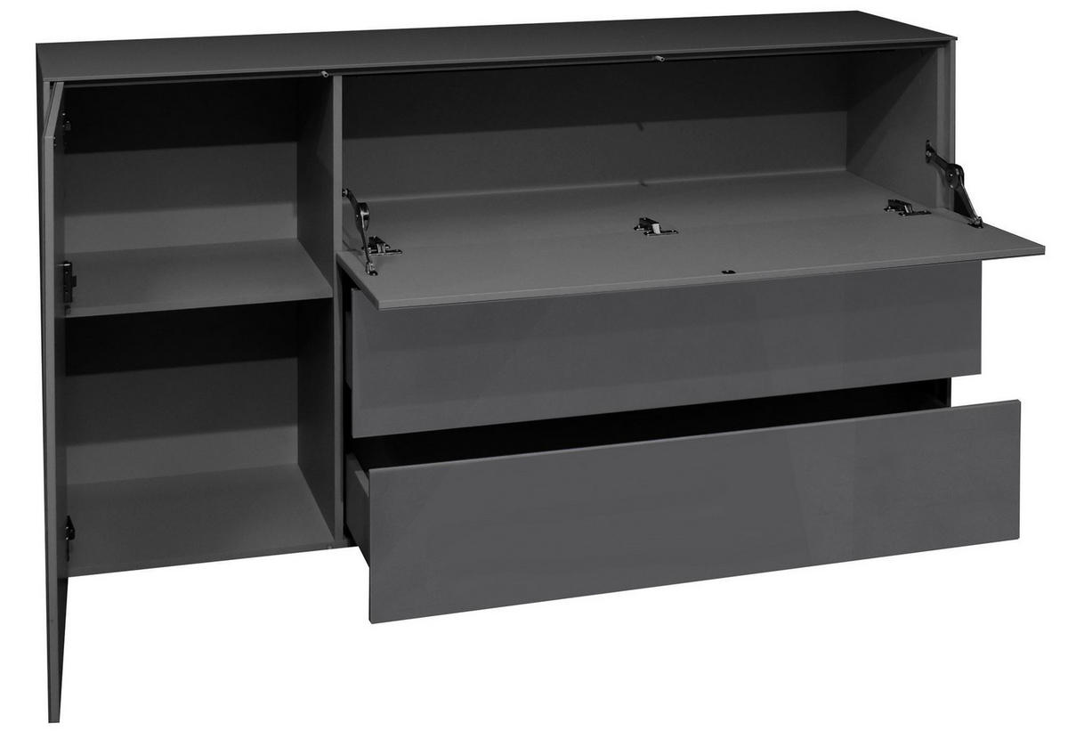 KOMMODE Elfi 169x42x89 Hochglanz Anthrazit/Glas Anthrazit - Anthrazit, Holzwerkstoff (169/89/42cm) - 58aufmkessel