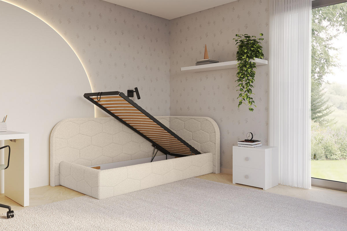 EINZELLBETT Jugendbett mit Bettkasten und Matratze H3/H4, Links - JAXY 90x200 Dunkelbeige - Cappuccino, Holzwerkstoff/Textil (90/200cm) - ALTDECOR