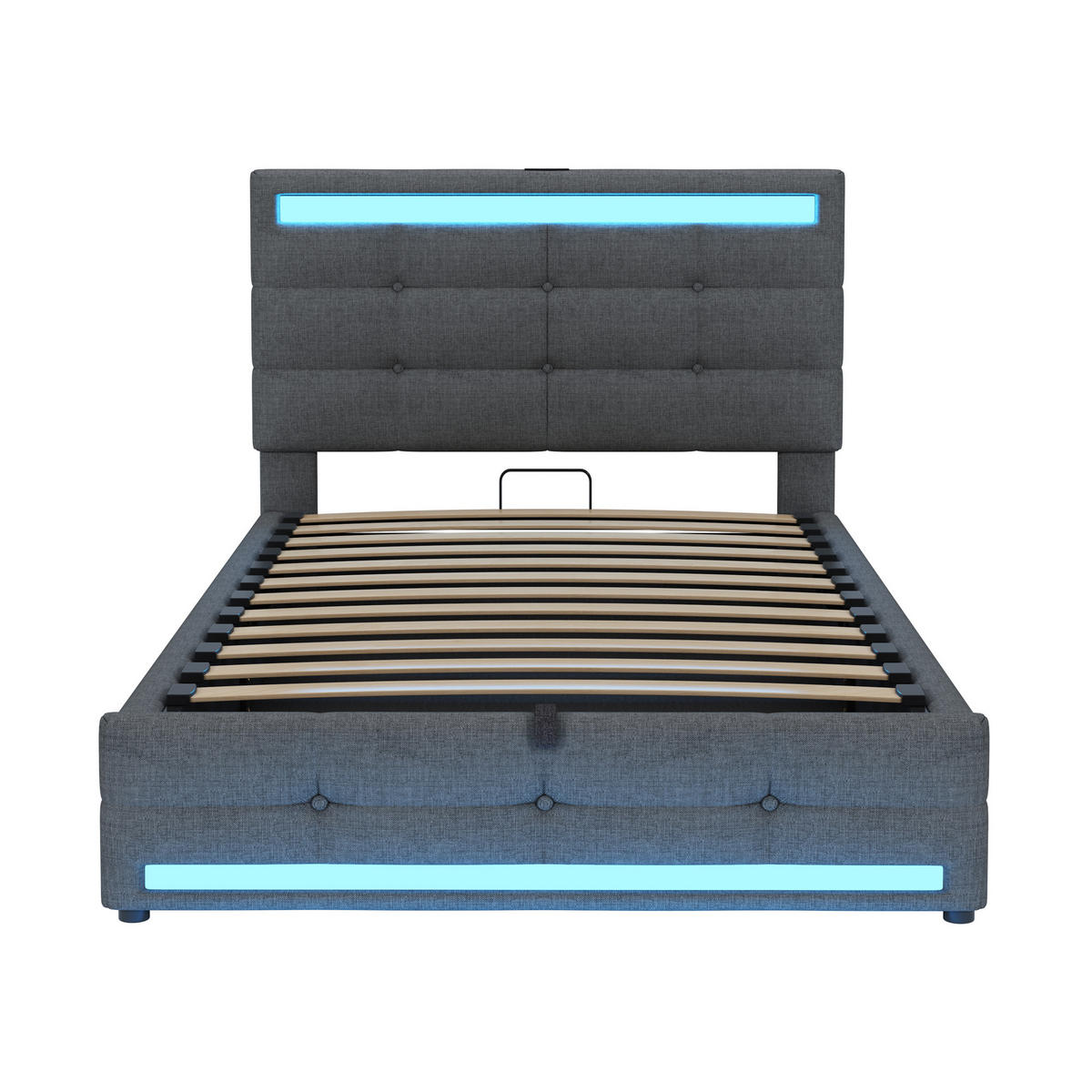 POLSTERBETT aus Stoff 90x200 cm in Grau mit LED & USB-Anschlüssen - Grau, Textil (90/200cm) - Modfu