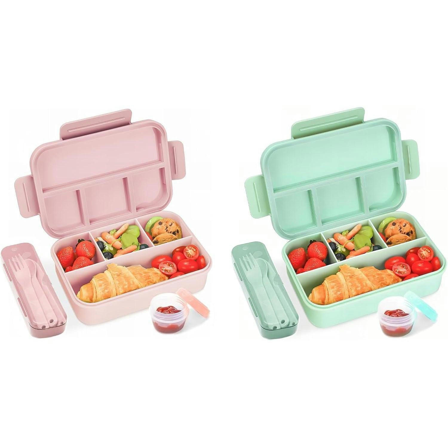 LUNCHBOX 2er Set 4 Abteilungen 1300 ML Rosa Grün - Multicolor, Kunststoff (15/5.5/22cm)