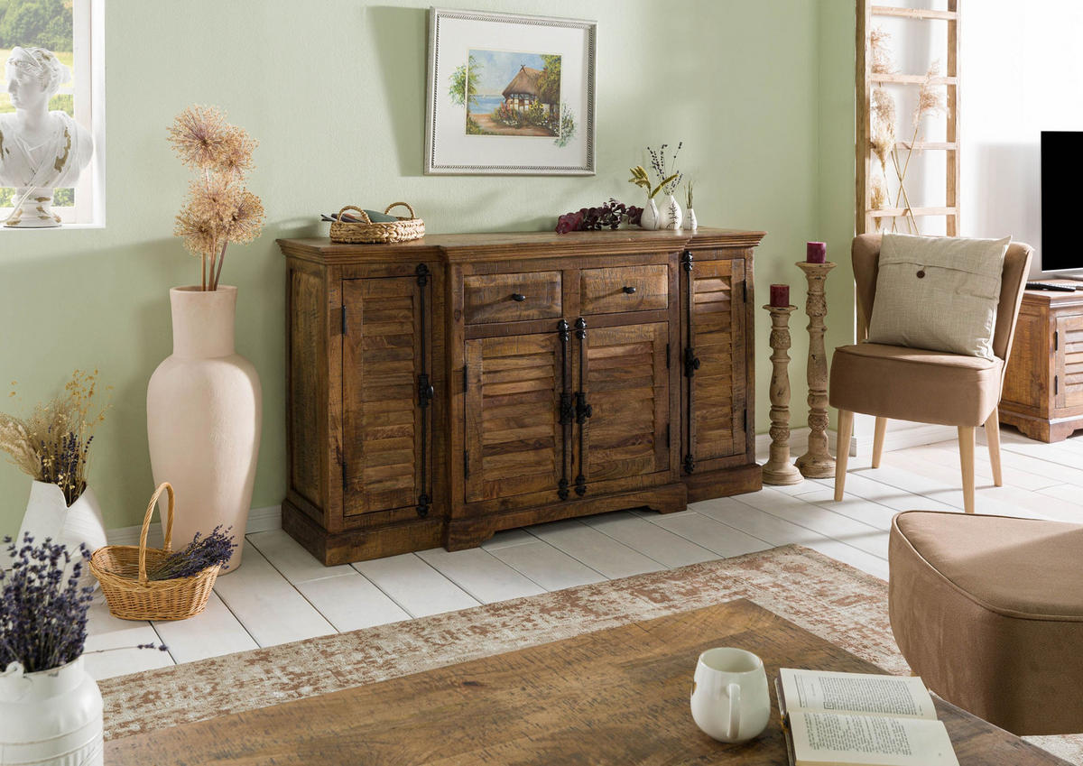SIDEBOARD Mango 160x45x90 dunkelbraun geölt RODEZ #121 - Dunkelbraun, Holz (160/90/45cm) - Massivmoebel24