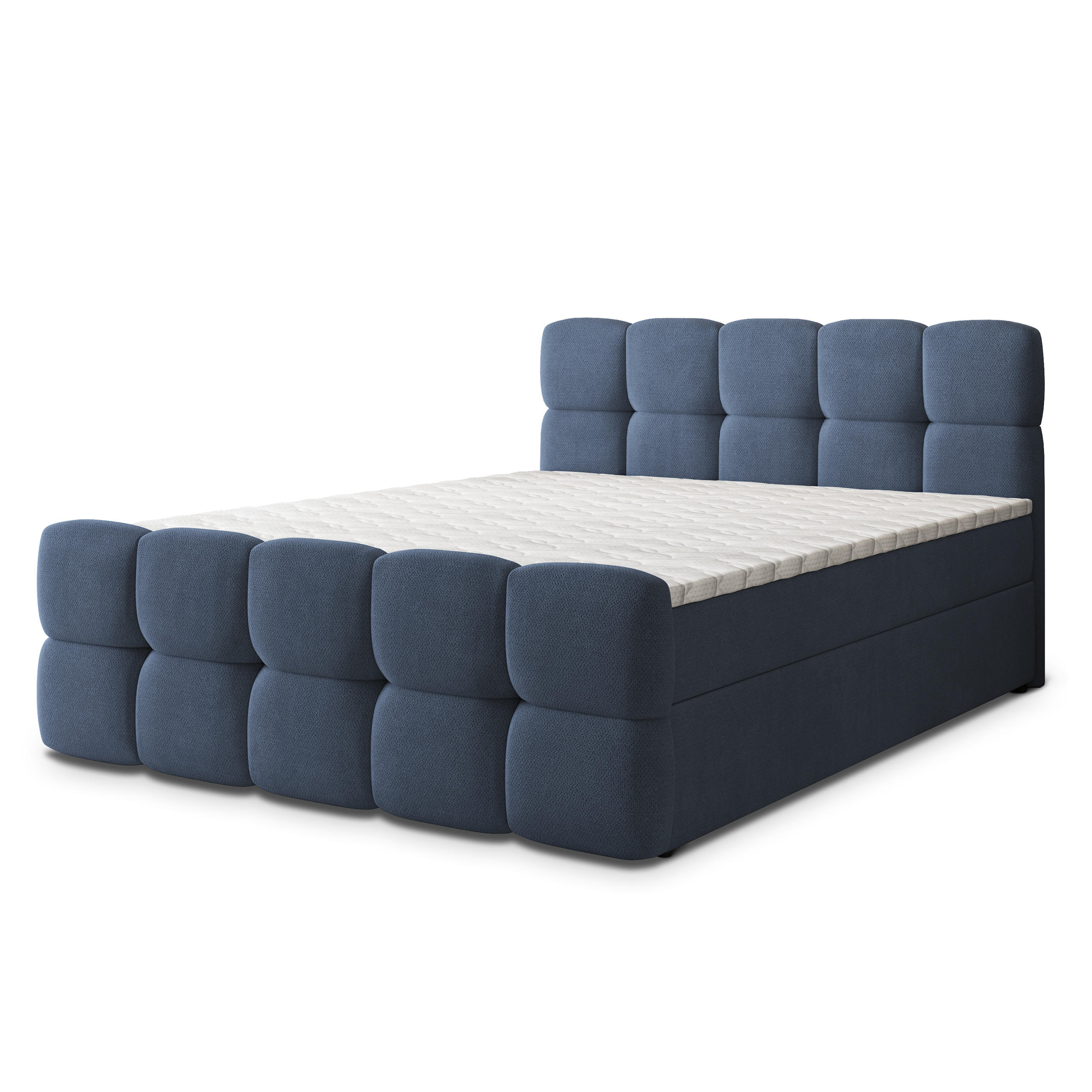 BOXBETT BRUME 180x200 cm mit Matratze und Topper, H2+H3 - Blau - Blau, Holz (180/200cm) - MASSENO