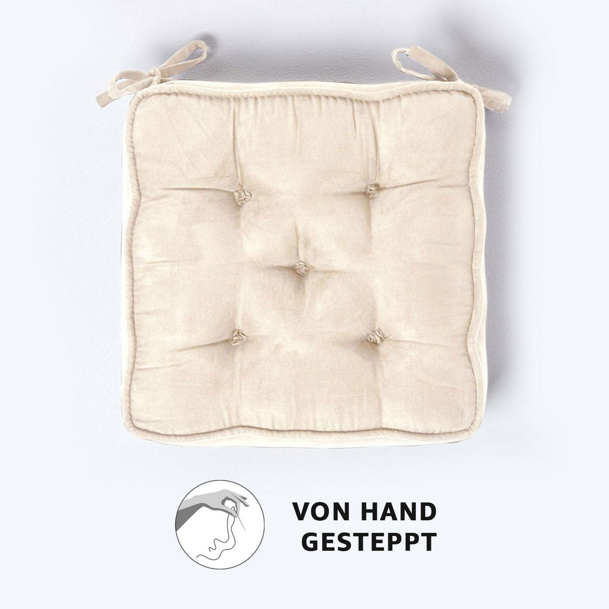 SITZKISSEN creme 40/40/10 cm – Stuhlkissen Velours - Creme, Textil (40/40/10cm) - Homescapes