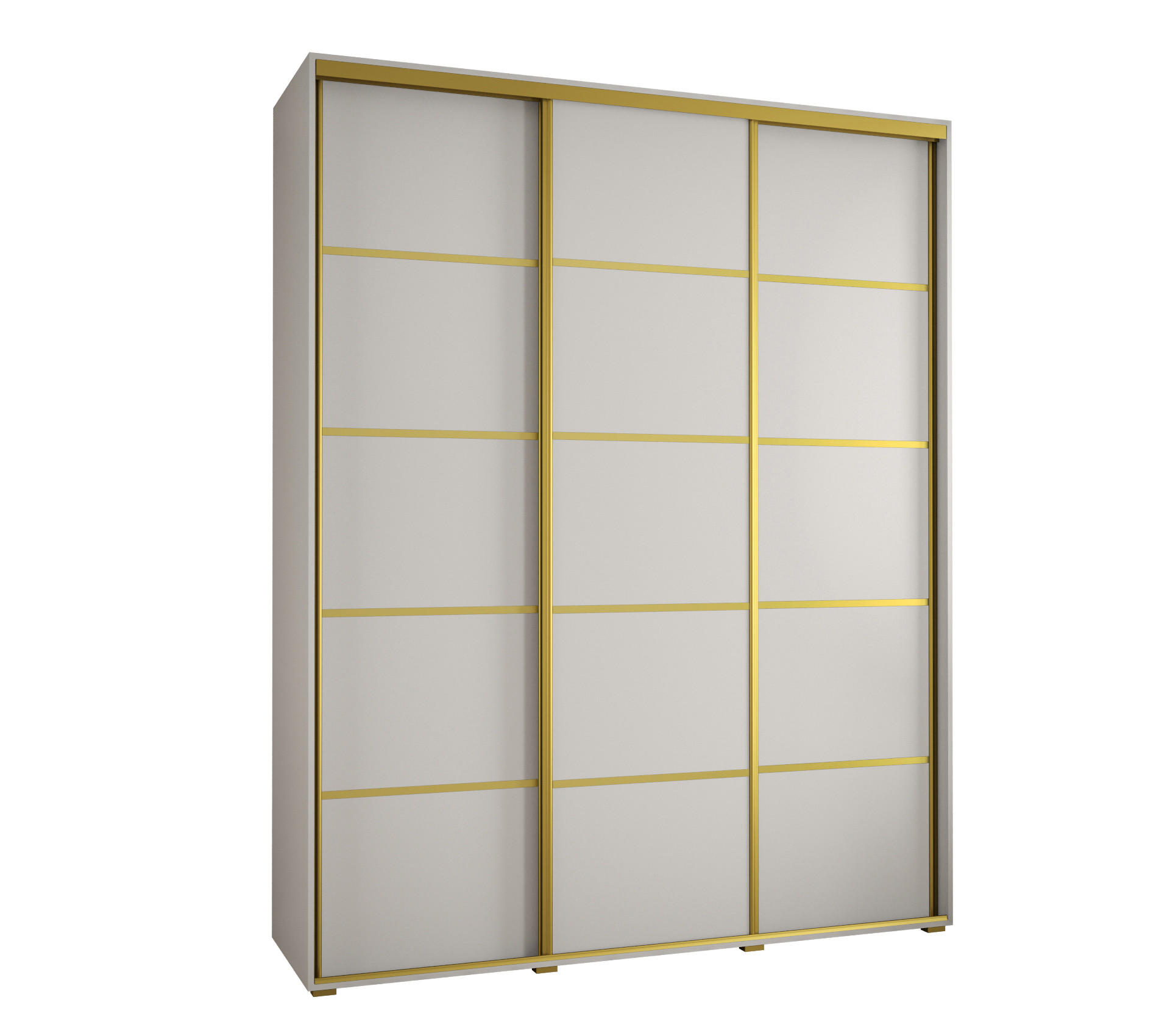 Abiks Möbel Schwebetürenschrank Weiß, Weiß, Gold 190x235x60 cm