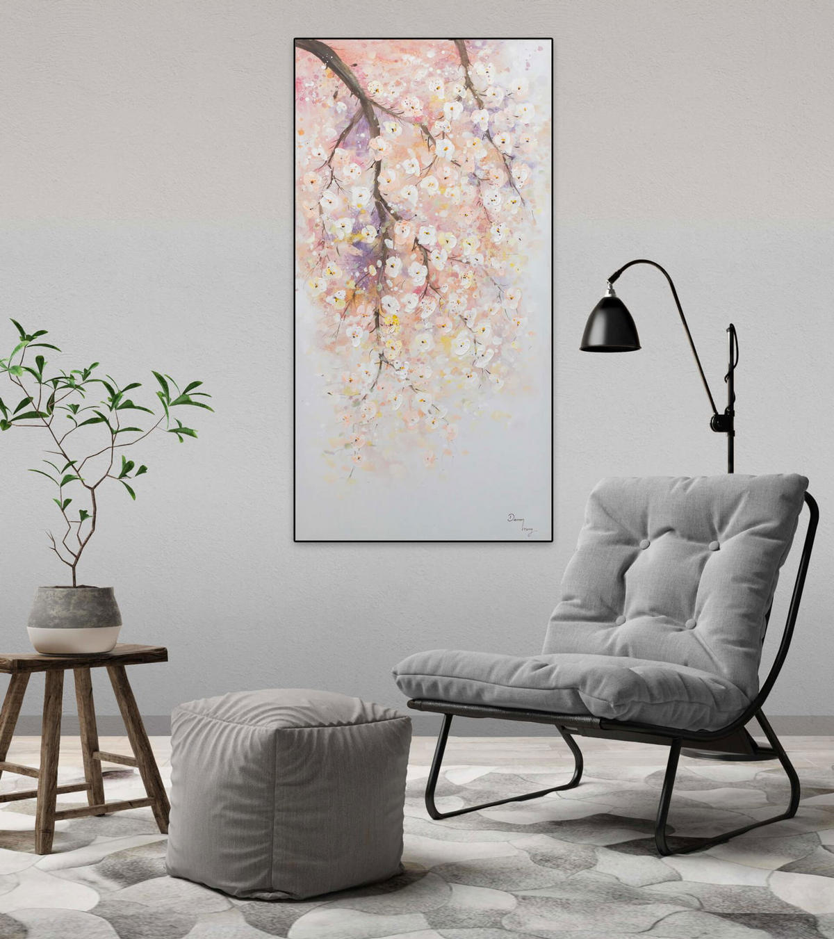ACRYLBILD HANDGEMALT 60/120 cm - Pink/Weiß, Holz/Textil (60/120cm) - KUNSTLOFT