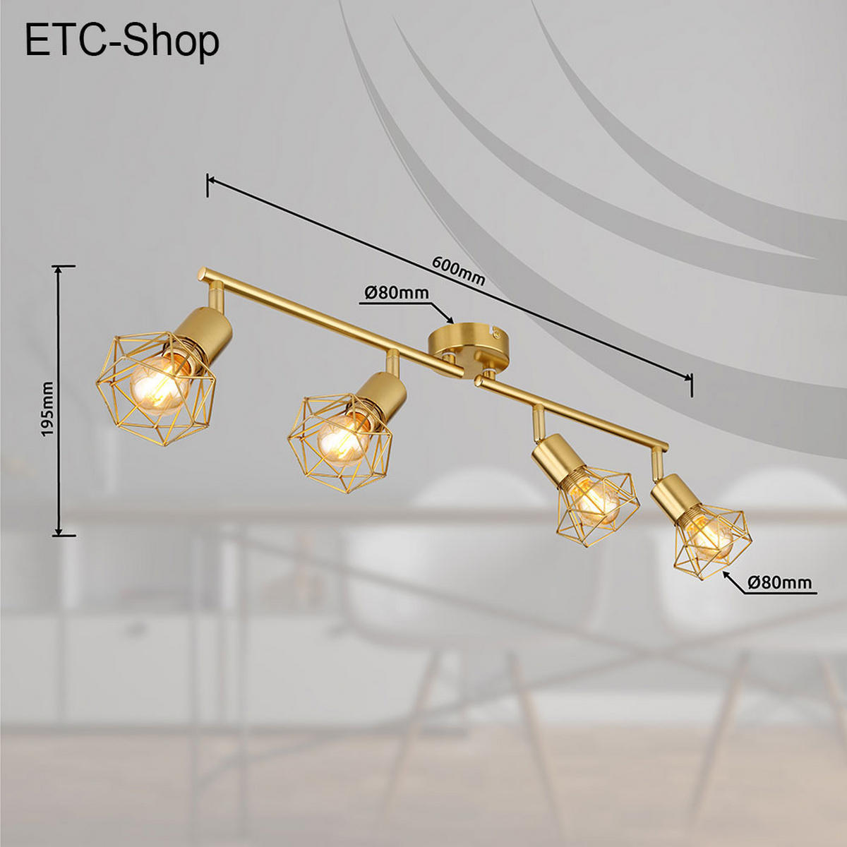 LED DECKENLEUCHTE Metall Gold 4-Flammig Gitter - Goldfarben, Metall (60/8/19.5cm) - Globo Lighting