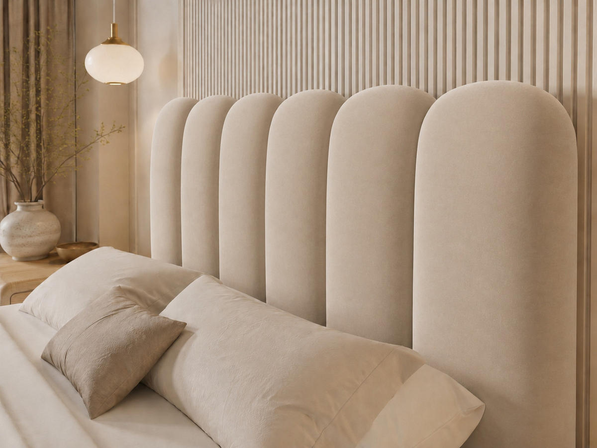BOXBETT CUDDLE 120x200 cm in Hellbeige, Bettkasten, Topper, Velvet-Stoff - Beige, Holz/Textil (120/200cm) - EMLAR Home