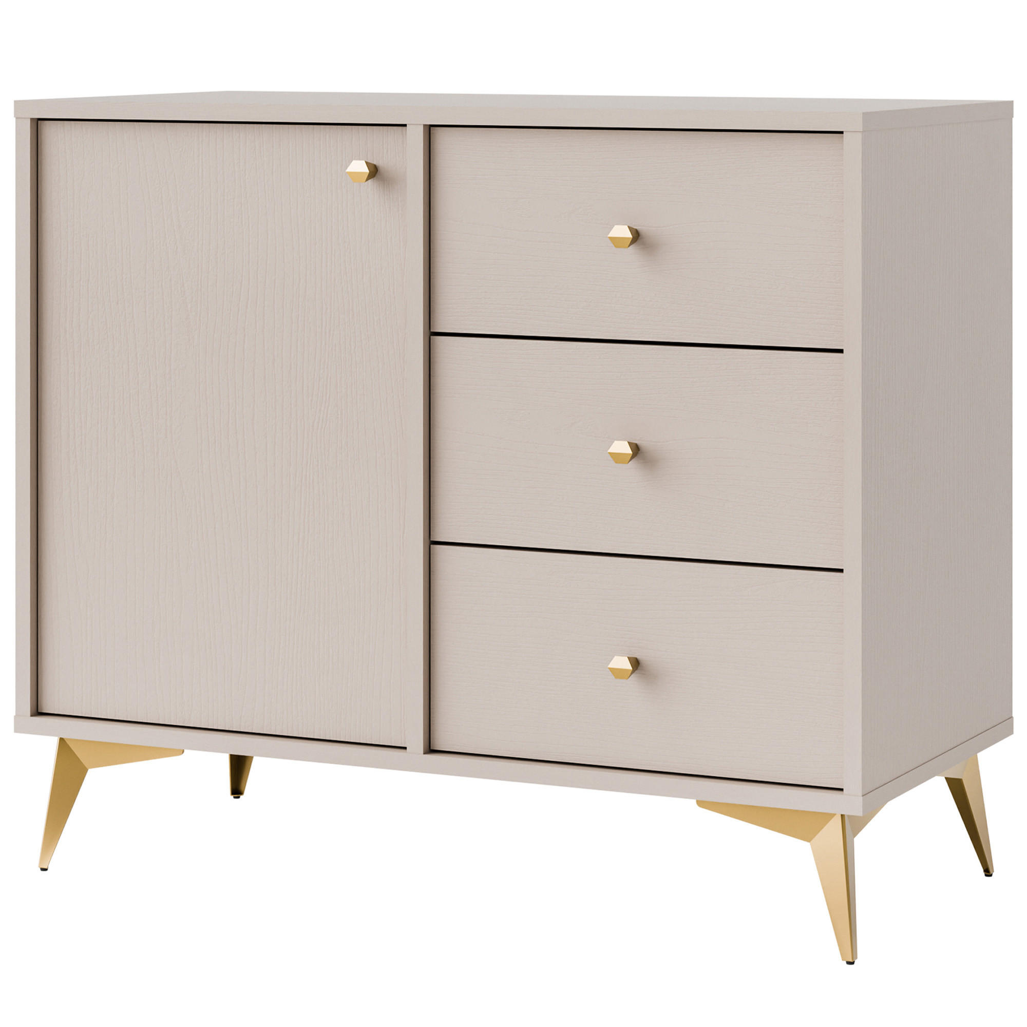 KOMMODE FLOREN, Creme/Gold - Creme, Holzwerkstoff/Metall (83.6/72.4/40.8cm) - KONSIMO®