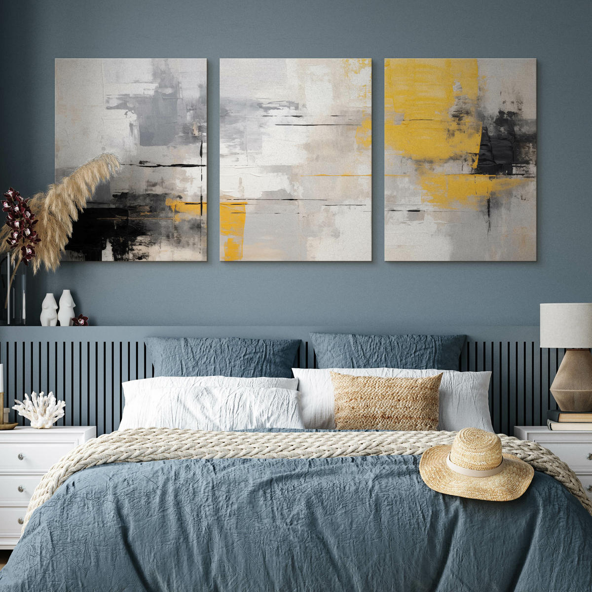 LEINWANDBILDER 3-es Set Moderne Kunst - Beige/Gelb, Textil (90/40cm) - Muralo