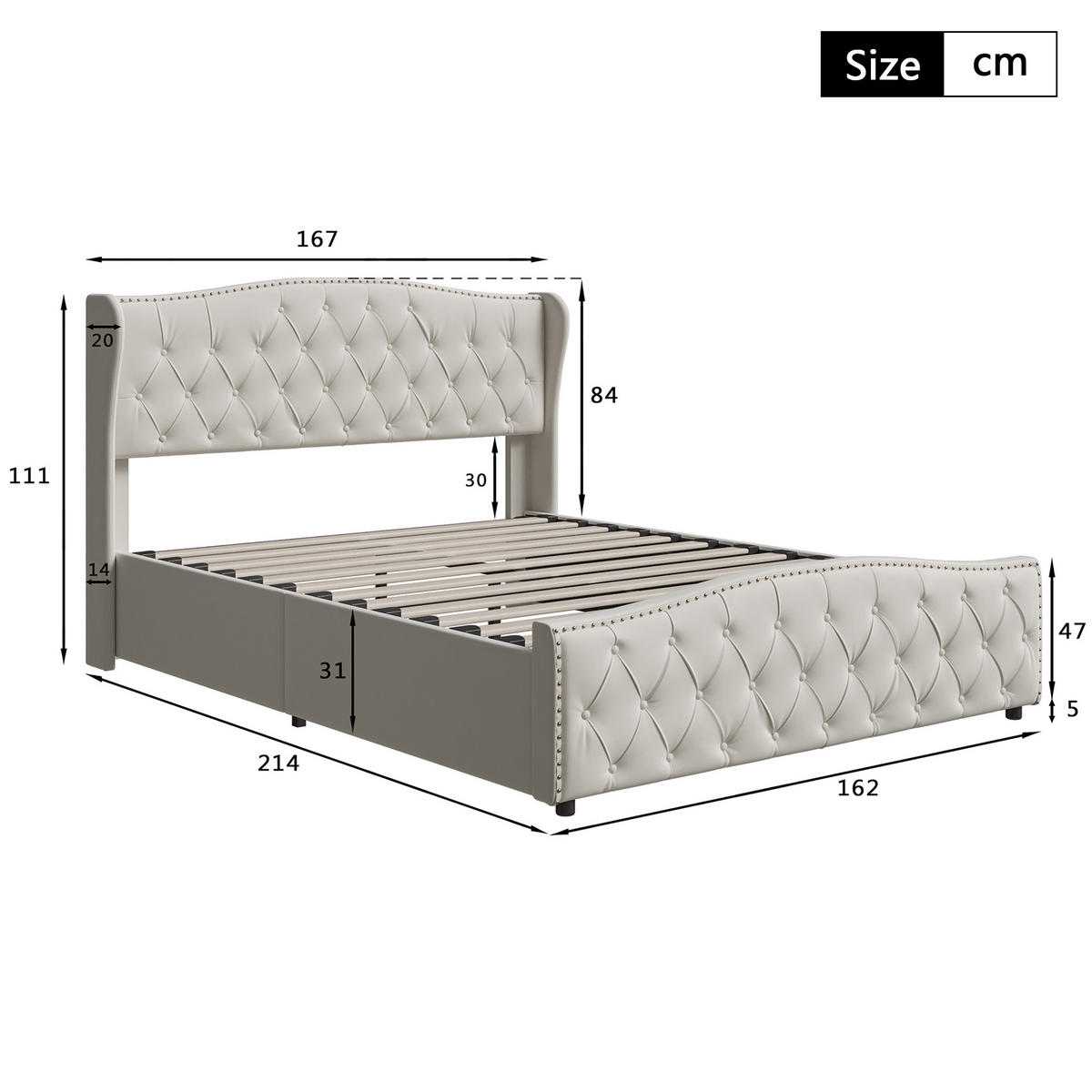 POLSTERBETT Wave-Design 160/200 cm mit Bettkasten & Nietendekor Samtstoff Beige - Beige, Textil (160/200cm) - Creahappy