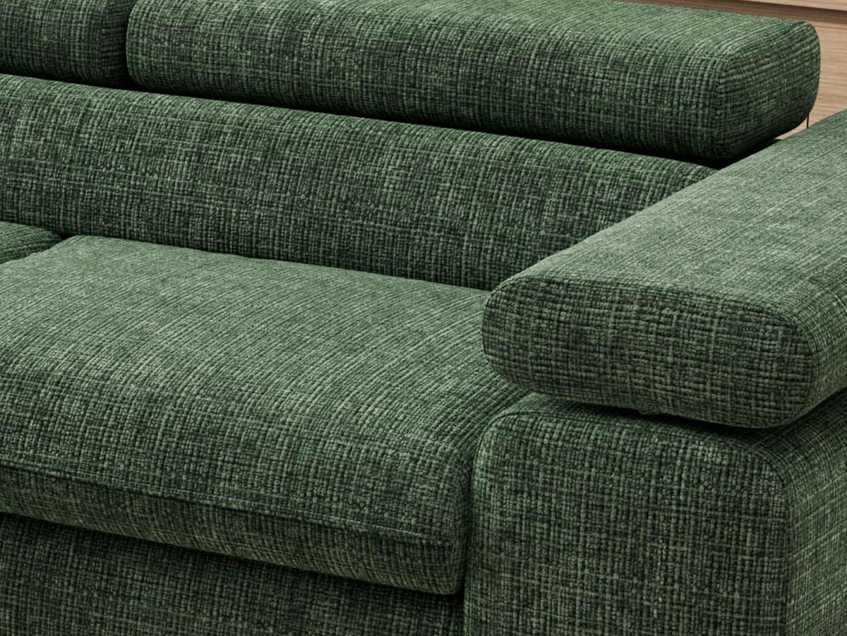 ECKSOFA PABLO L Dunkelgrün Schenille grob gewebt - Links Seite mit Visco Topper - Dunkelgrün/Schwarz, Textil/Metall (208/273cm) - MKS