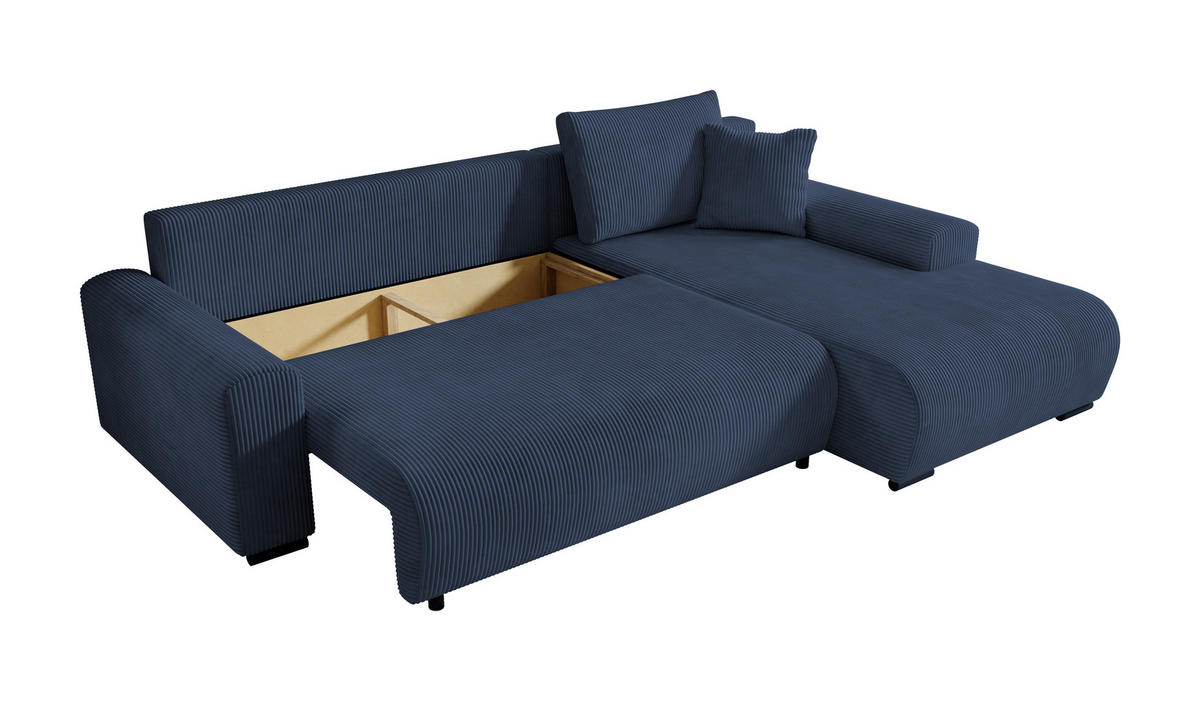 ECKSOFA Nelly mit Bettkasten und Schlaffunktion, Cordstoff in L-Form - Blau, Textil (270/185cm)
