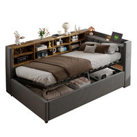 POLSTERBETT 90/200 cm Dunkelgrau aus Samt mit Stauraum mit LED-Beleuchtung - Dunkelgrau, Textil (90/200cm) - OKWISH