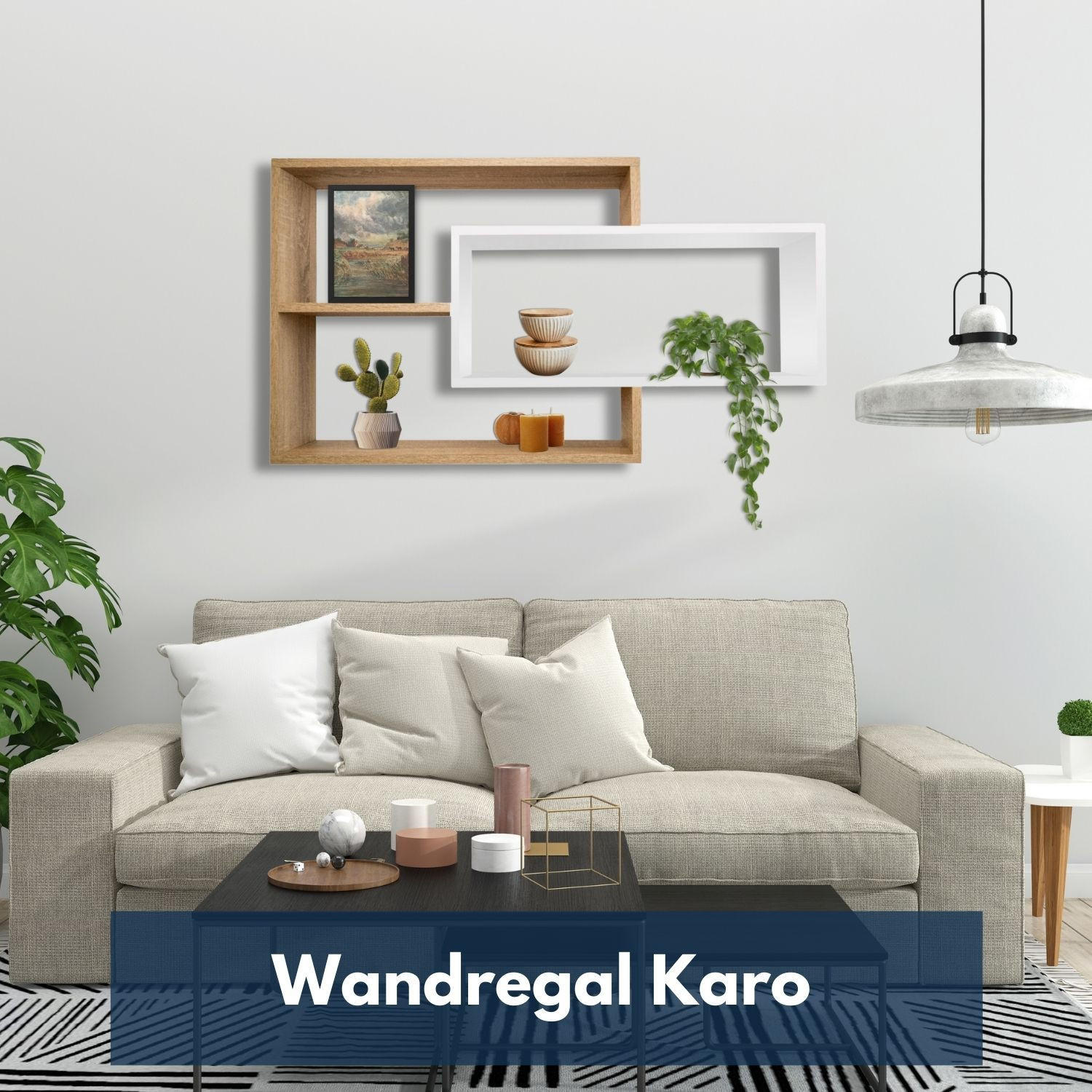 SCHWEBEREGAL KARO Natur/Weiß - Eichefarben/Naturfarben, Holzwerkstoff (20/59/104cm) - Mein-Regal
