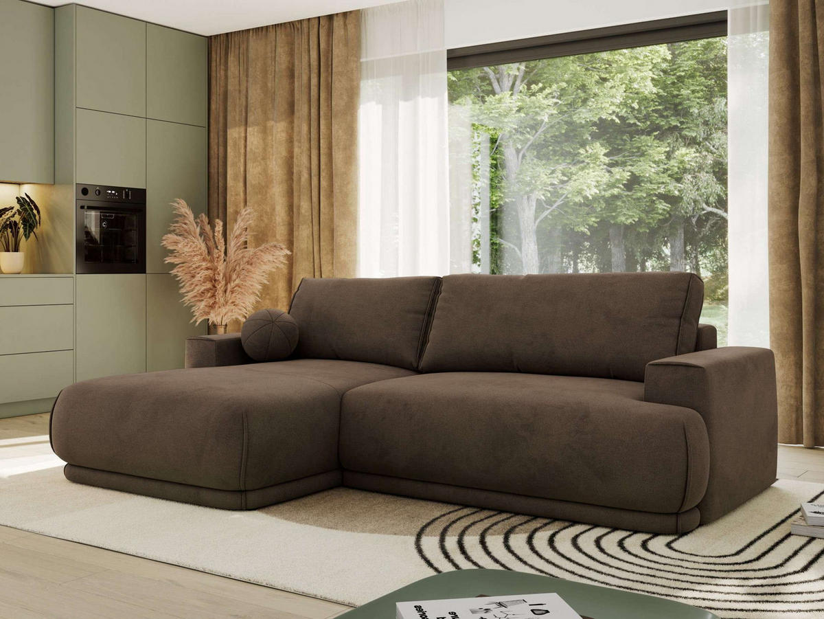 ECKSCHLAFSOFA RINA L Braun Velvet - links - Schwarz/Braun, Kunststoff/Textil (267/170cm) - MKS