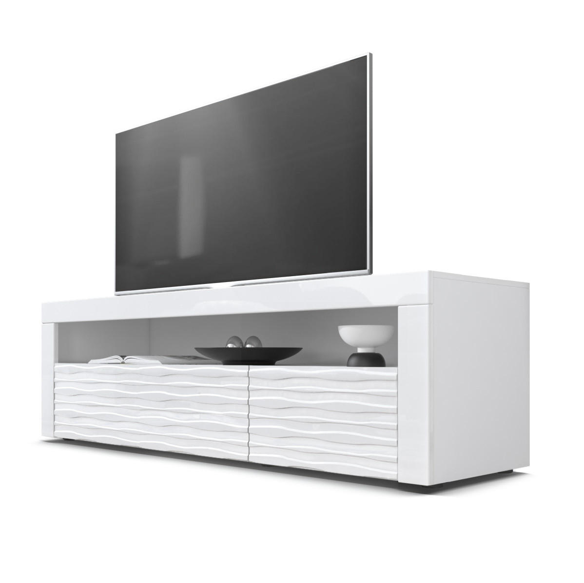 SIDEBOARD Valencia Fronten in Weiß Hochglanz Harmony mit 3D Struktur - Messingfarben, Holzwerkstoff (155/46/40cm) - Vladon
