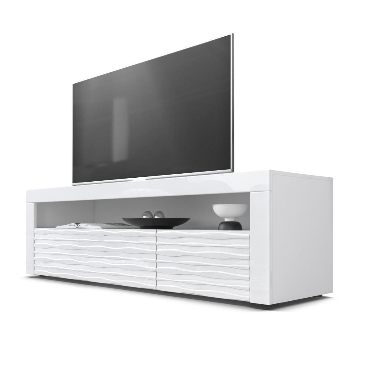 SIDEBOARD Valencia Fronten in Weiß Hochglanz Harmony mit 3D Struktur - Messingfarben, Holzwerkstoff (155/46/40cm) - Vladon