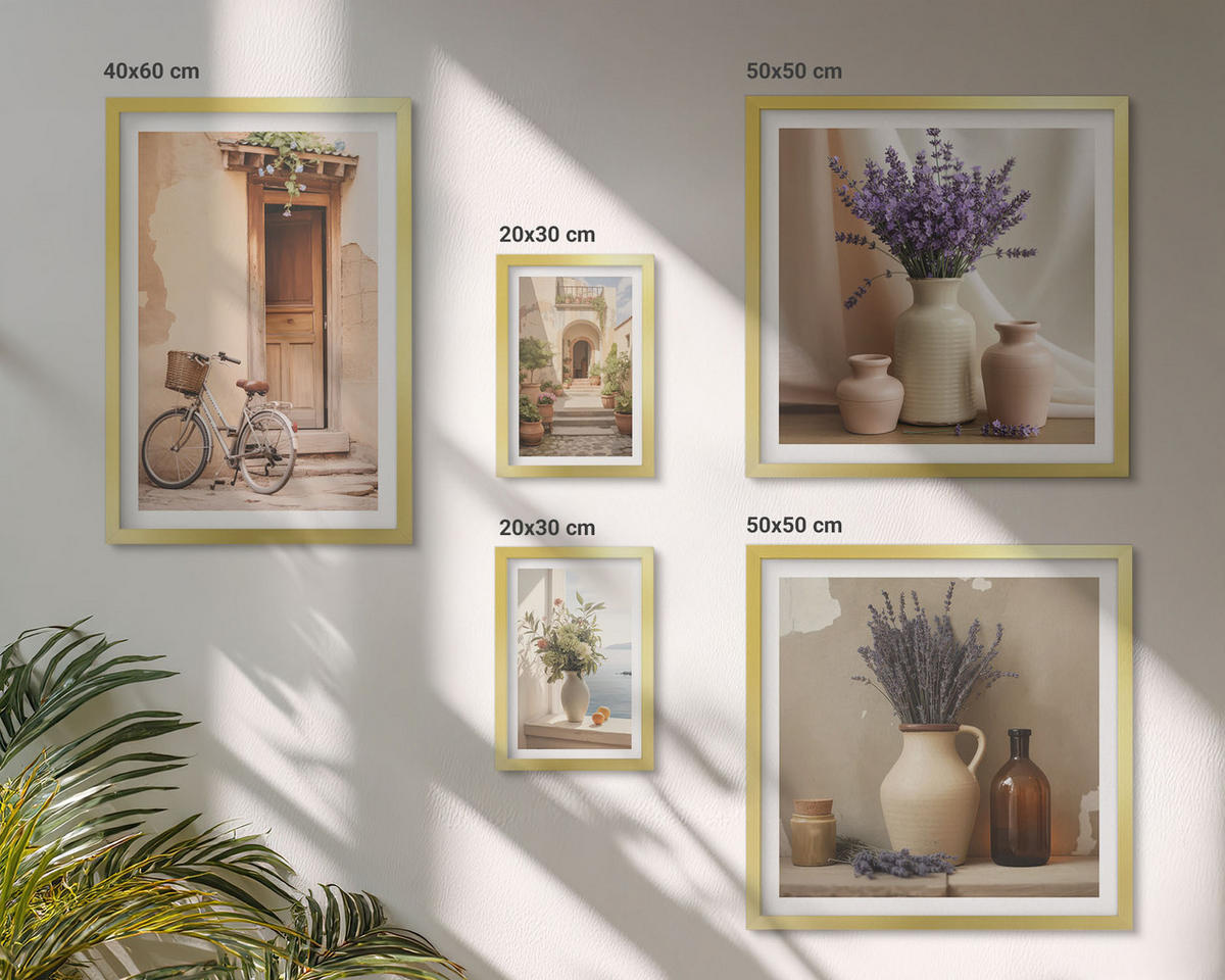 BILDER SET 5er Set - 50x50 cm & 20x30 cm & 40x60 cm Goldrahmen - Friedliche Zen-Blumen-Buddha-Komposition - Goldfarben, Kunststoff (40/60cm) - TULUP