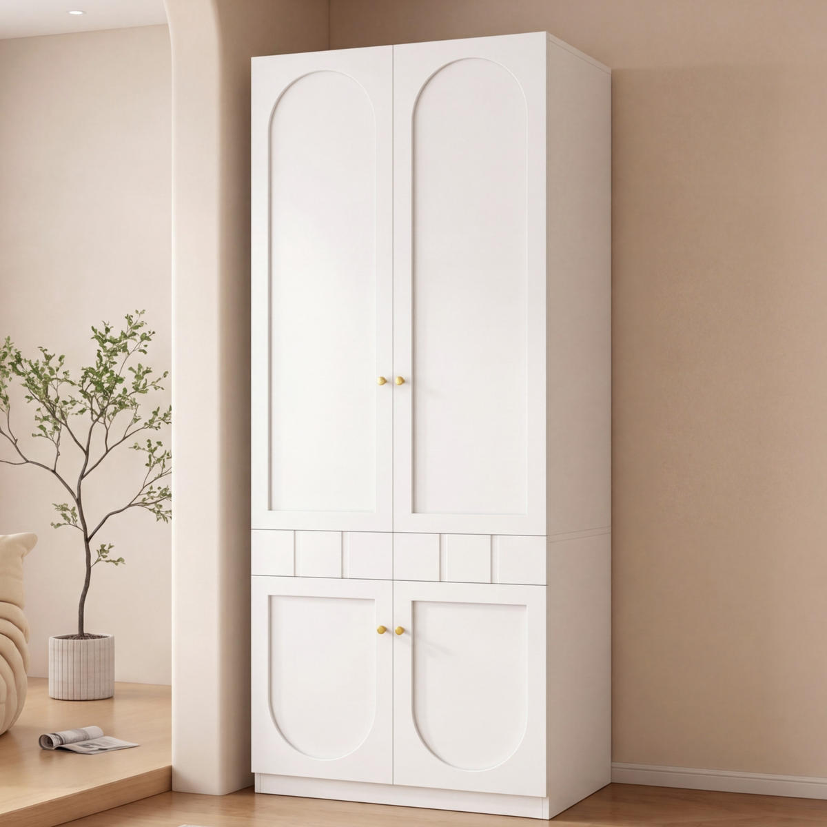 GARDEROBENSCHRANK Moderner Kleiderschrank mit Doppeltüren, grifflosem Design, Schubladen, Stauraum, Weiß, Faserplatte - Weiß, Holzwerkstoff/Metall (80/200/50cm) - EVRYAE