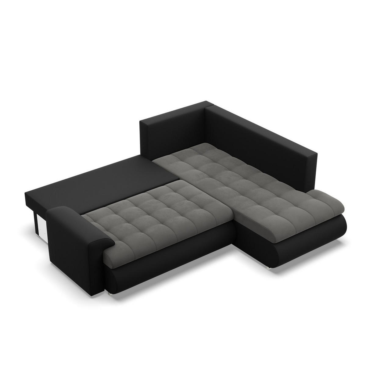 ECKSOFA RECHTS MIT SCHLAFFUNKTION FORESTA, Dunkelgrau + Schwarz - Dunkelgrau/Schwarz, Textil (230/200cm) - Mebligo