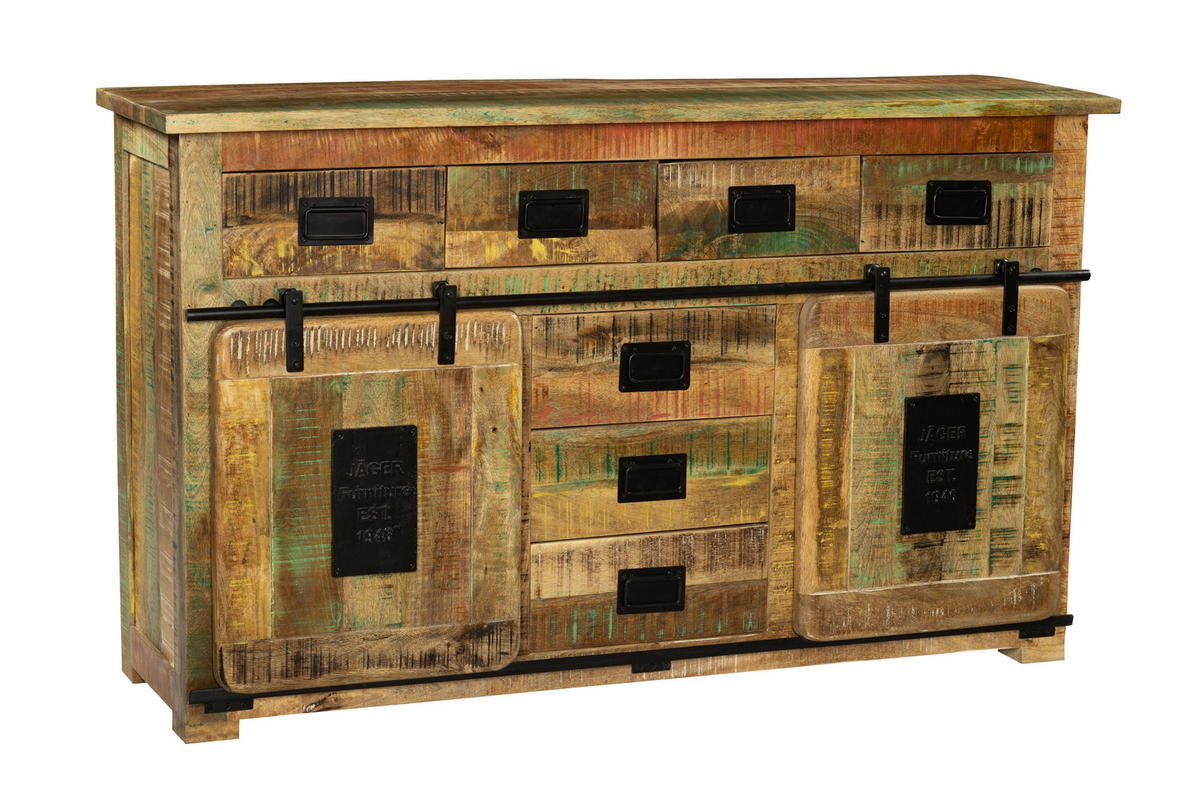 SIDEBOARD LIBRO - Hellbraun/Multicolor, Akazienholz/Holz (150/90/45cm) - SAM