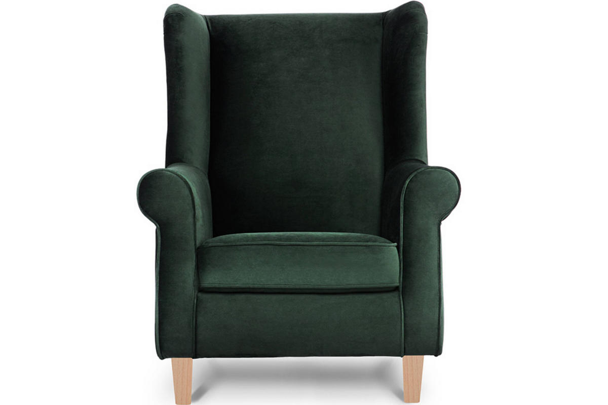 OHRENSESSEL MILES mit Sitzhocker, grün - Eichefarben/Grün, Holzwerkstoff/Buchenholz (82/105/97cm) - KONSIMO®
