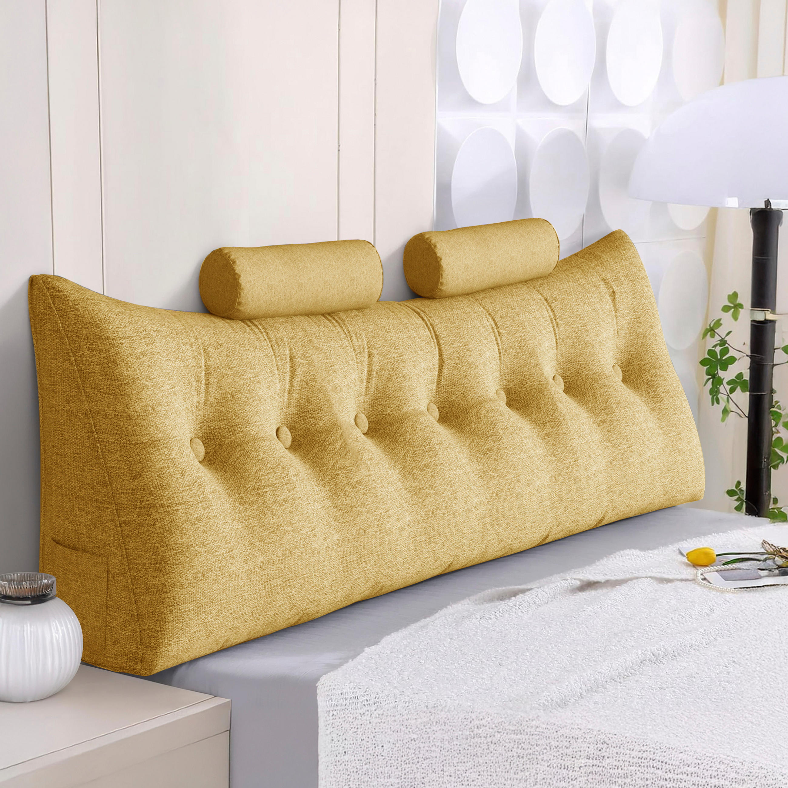 KEILKISSEN mit einem runden Kissen 3er-Set Leinen gelb 200cm - Gelb, Textil (20/200cm) - Vercart