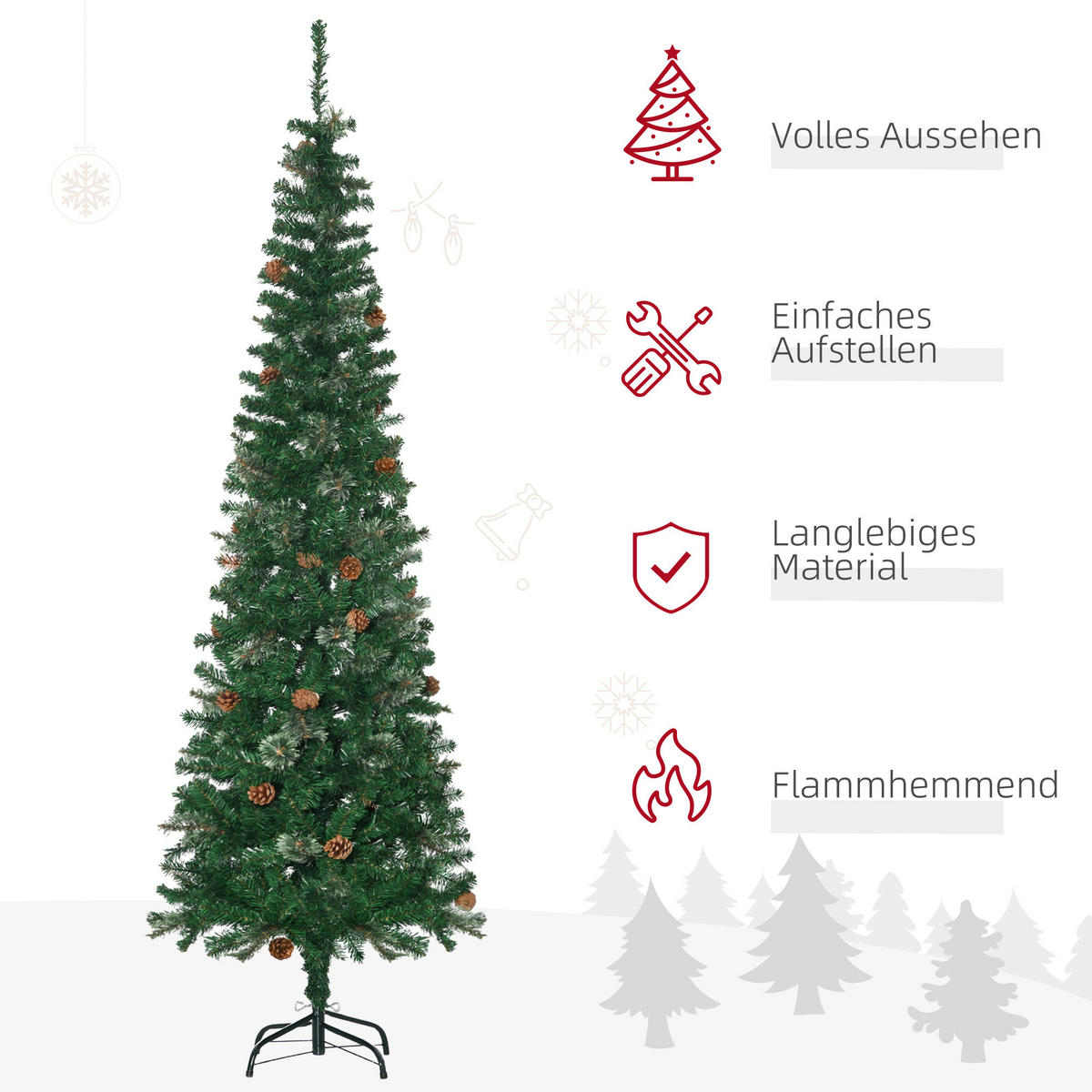 KÜNSTLICHER Weihnachtsbaum, 195 cm Christbaum mit 556 Spitzen für Weihnachten - Grün, Kunststoff/Metall (195cm) - HOMCOM
