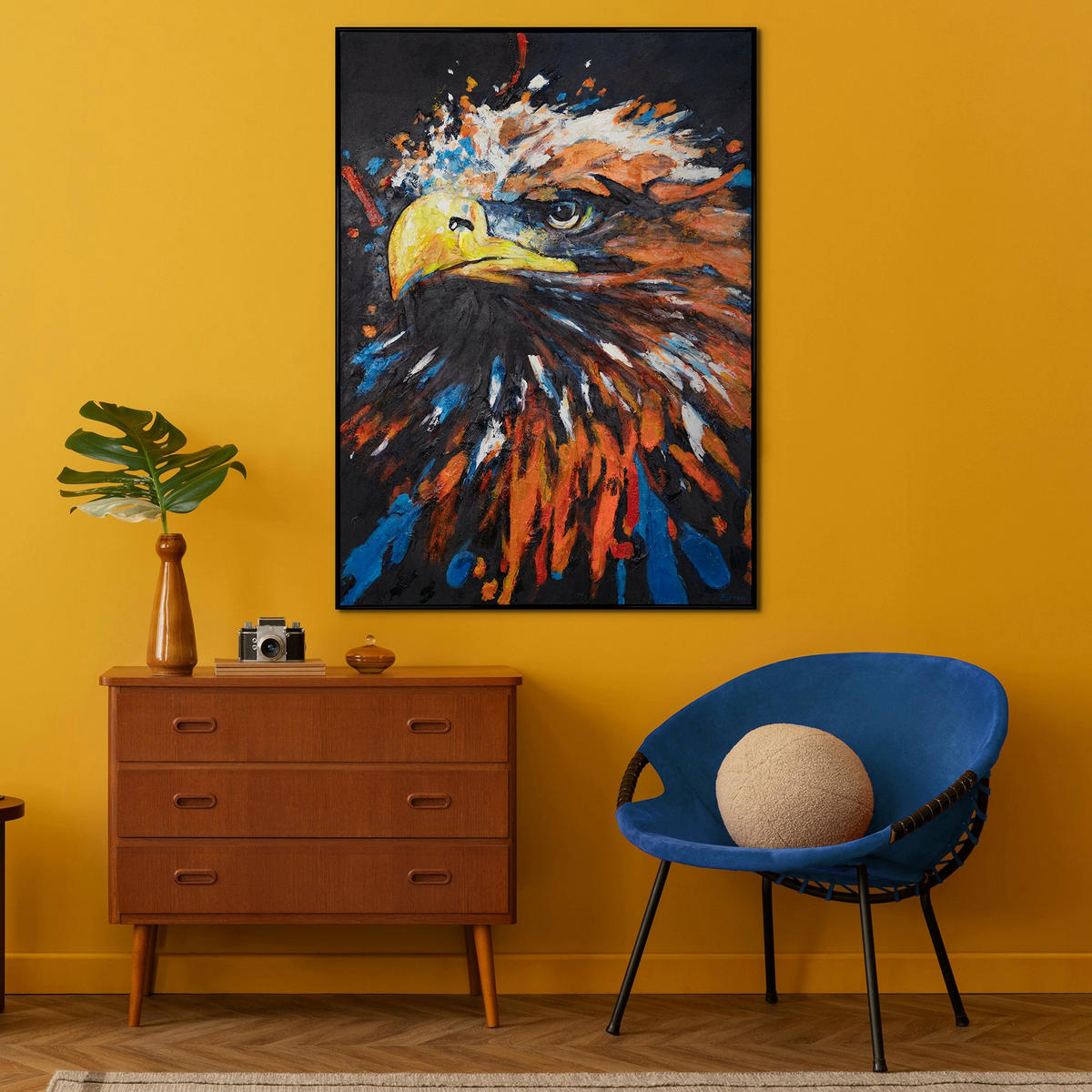 GEMÄLDE Mächtiger Adler Schattenfugenrahmen Schwarz 180x120 cm - Schwarz, Holz (180/120cm) - YS-art gallery