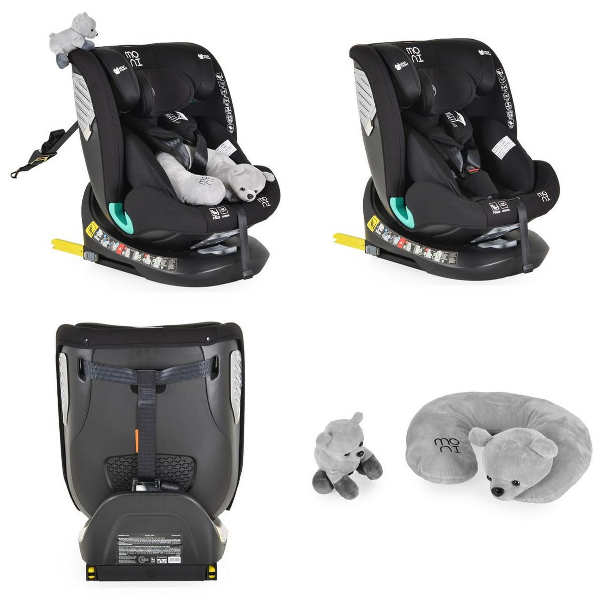 KINDERSITZ Serengeti i-Size schwarz (40-150cm) Isofix, Kuscheltier, Nackenkissen - Schwarz, Kunststoff (44/60/17cm) - Moni