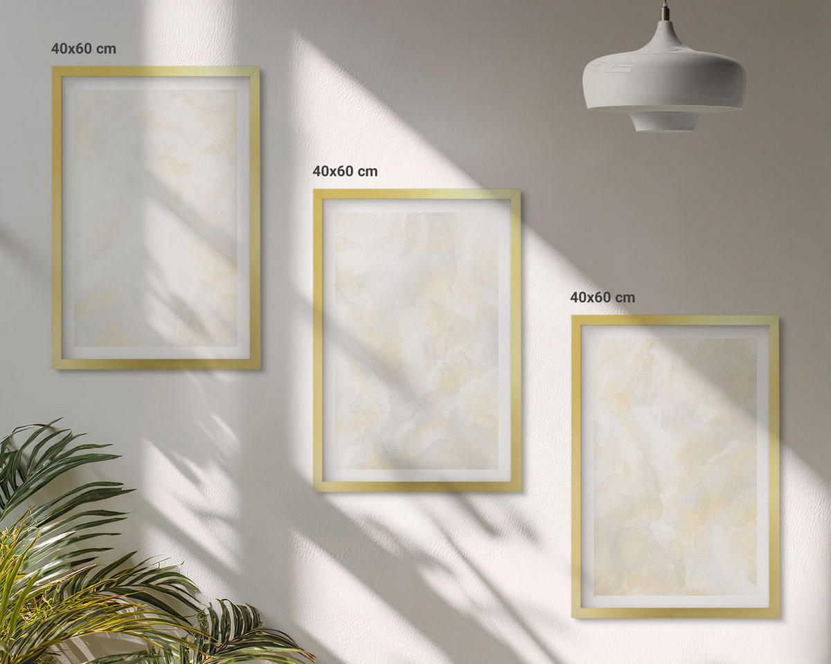 BILDER SET 3er Set - 40x60 cm Goldrahmen - Helles Strukturfarbendesign - Goldfarben, Kunststoff (40/60cm) - TULUP