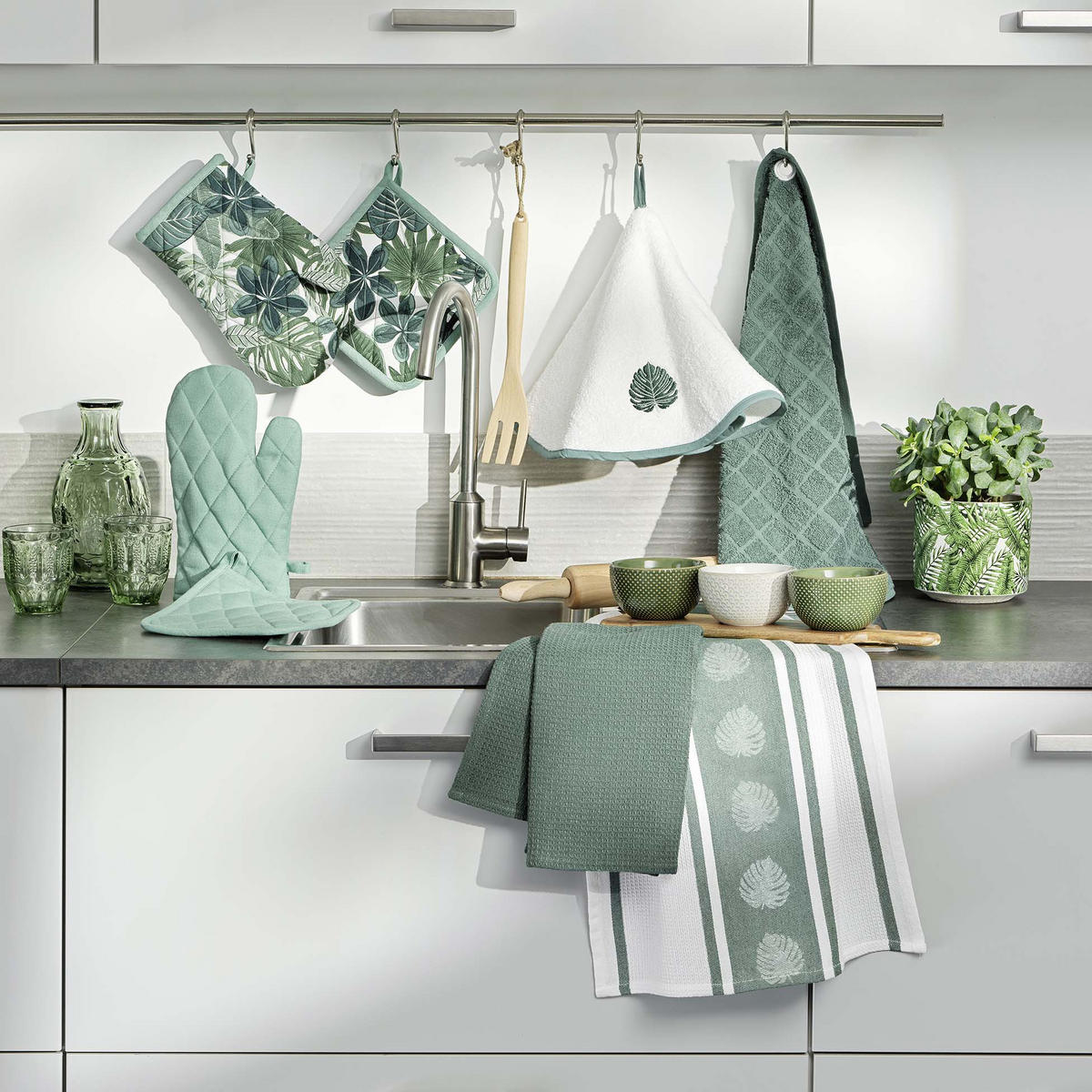 KÜCHENTÜCHER Ardenia 50/70 cm 2er-Set - Grün, Naturmaterialien (70/50cm) - Douceur d´intérieur