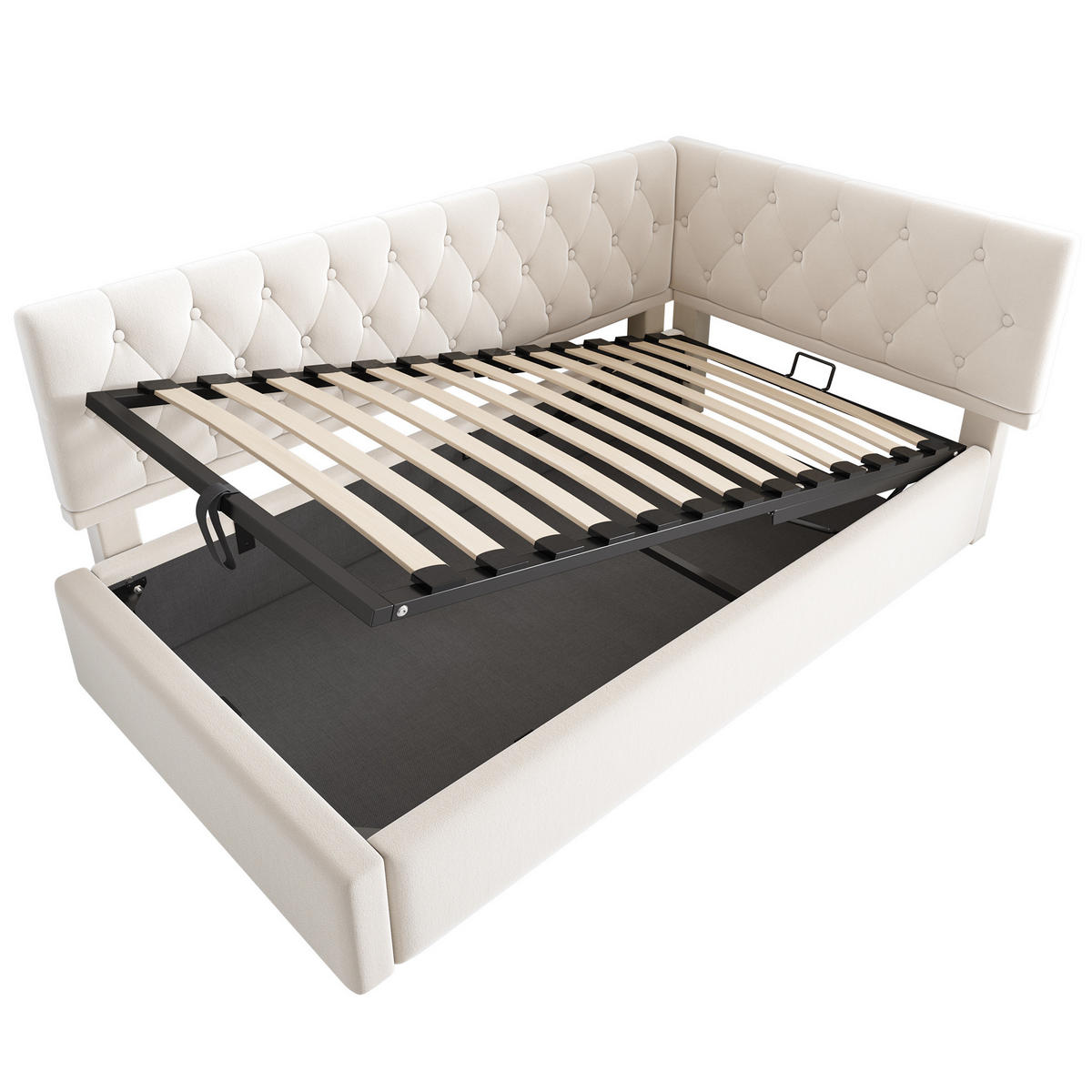 KINDERBETT Polsterbett 90/200 cm aus Samt mit hydraulischem Bettkasten Beige - Beige, Textil (90/200cm) - Modenvie
