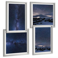 BILDER SET 4er Set - 50x50 cm & 40x60 cm Silberner Rahmen - Nachthimmel, Berge, Sterne - Silberfarben, Kunststoff (50/50cm) - TULUP