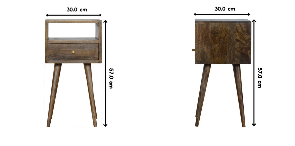 NACHTTISCH 1 Schublade, 1 offenes Regal, Graubraun - Braun, Holz (30/57/30cm) - Artisan Furniture