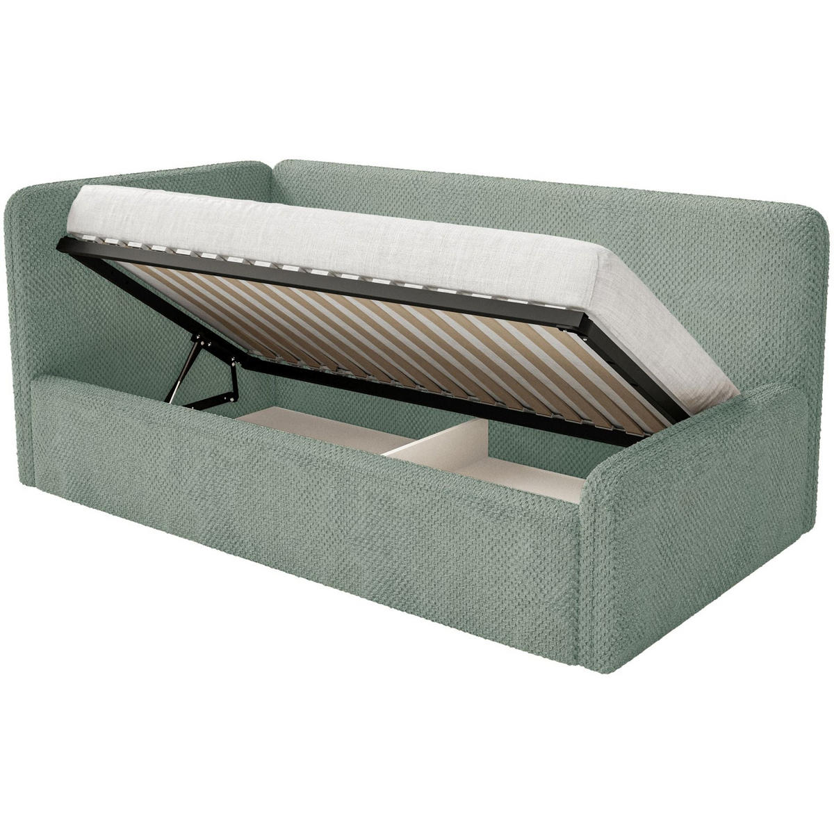 JUGENDBETT Fanko Plüsch Salbeigrün 90x200 cm - Schwarz/Hellgrün, Kunststoff/Textil (90/200cm) - Selsey