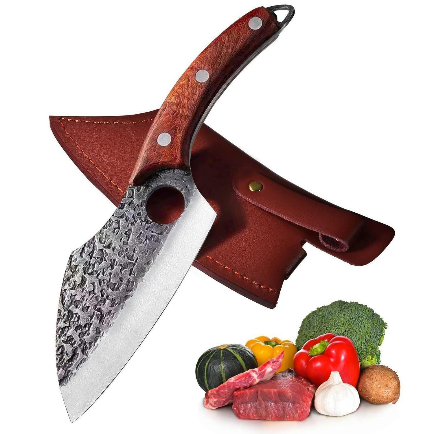 KÜCHENMESSER Universalmesser mit Holzgriff und Lederscheide - Silberfarben, Metall (27.4cm)