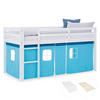 HOCHBETT 90/200 cm in weiß mit Matratze + Lattenrost + Bettvorhang Blau - Blau/Pastellblau, Holz/Textil (90/200cm) - Homestyle4u